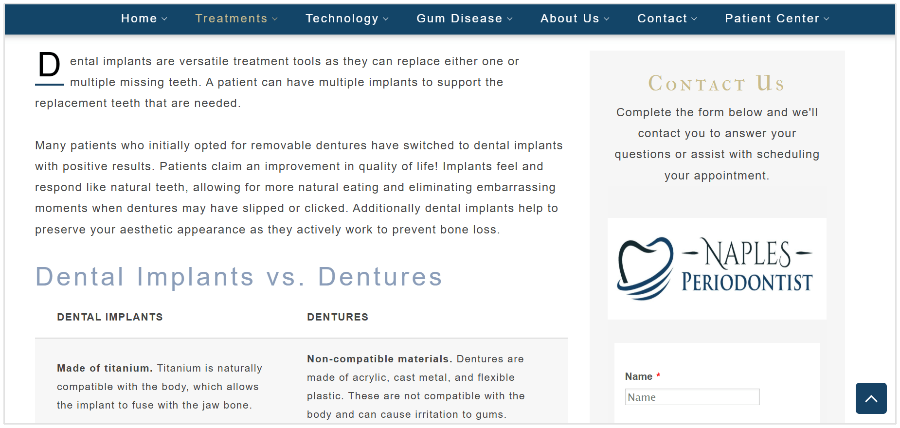 Example of helpful content for dentist website